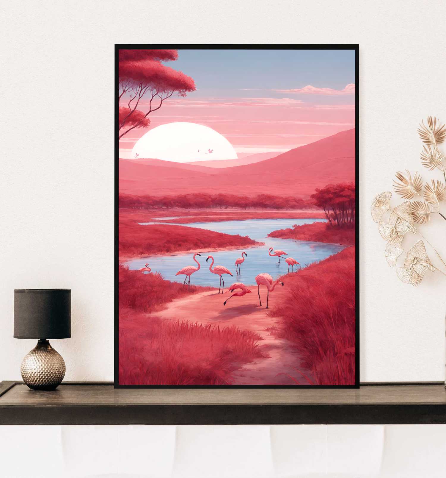 Quadro Decorativo Flamingos Rosa em Arte